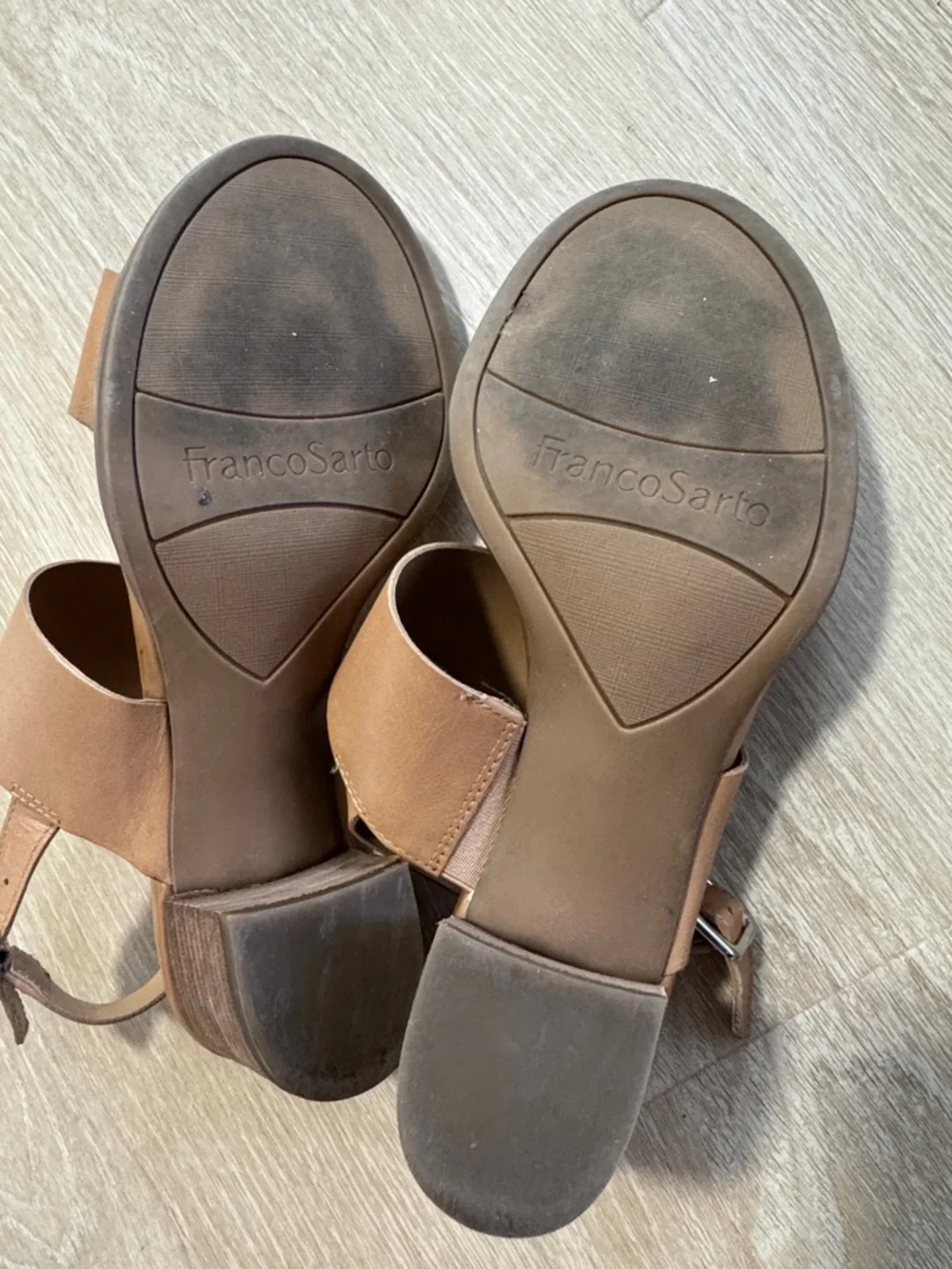 Franco Sarto Tan/Brown Double-Strap Leather Sandals - Picture 5 of 5